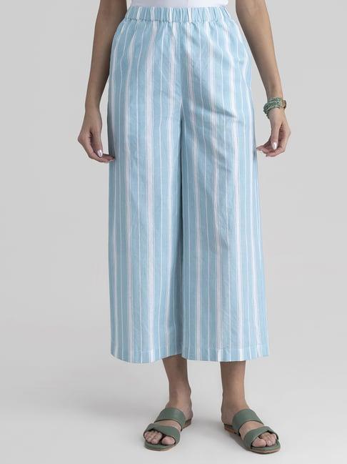 pink fort sky blue cotton stripes palazzos