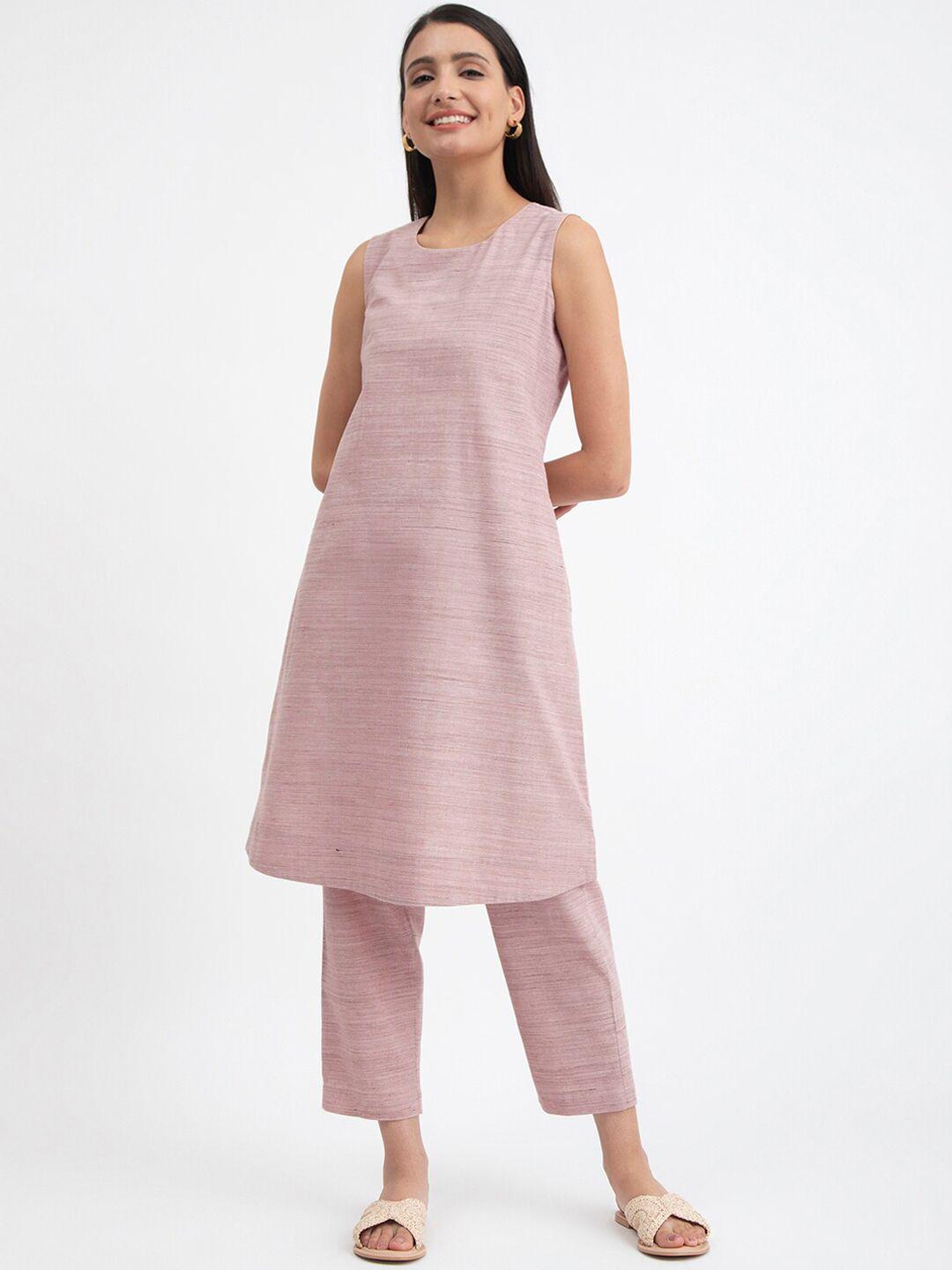 pink fort sleeveless cotton a-line kurta