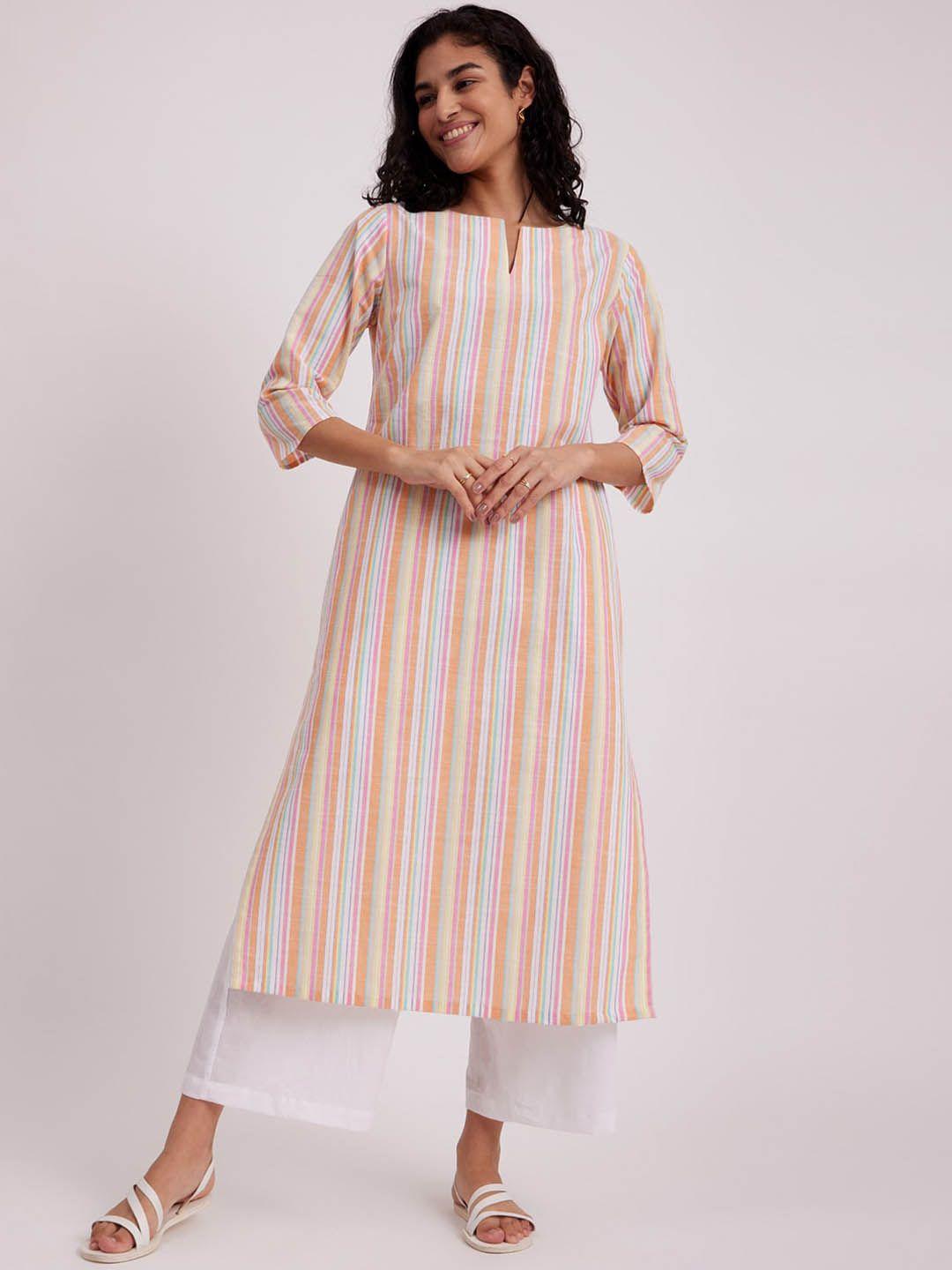 pink fort striped a-line cotton kurta