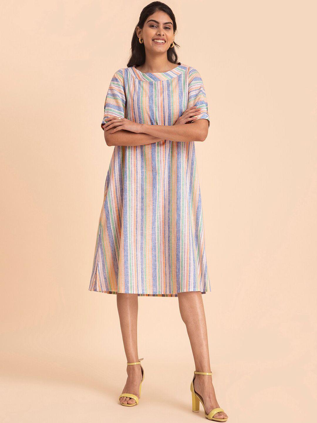 pink fort striped cotton a-line dress