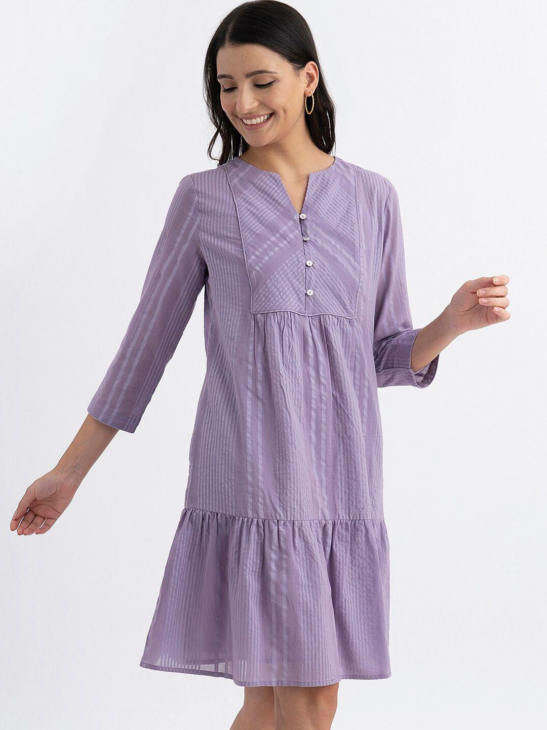 pink fort striped cotton jacquard tiered a-line ethnic dress