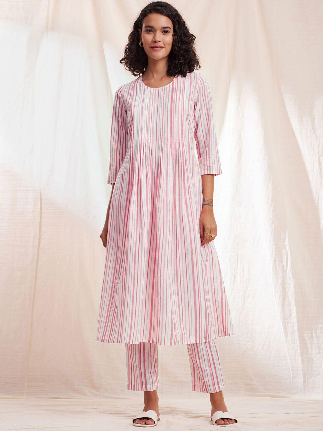 pink fort striped pure cotton kurta with trousers