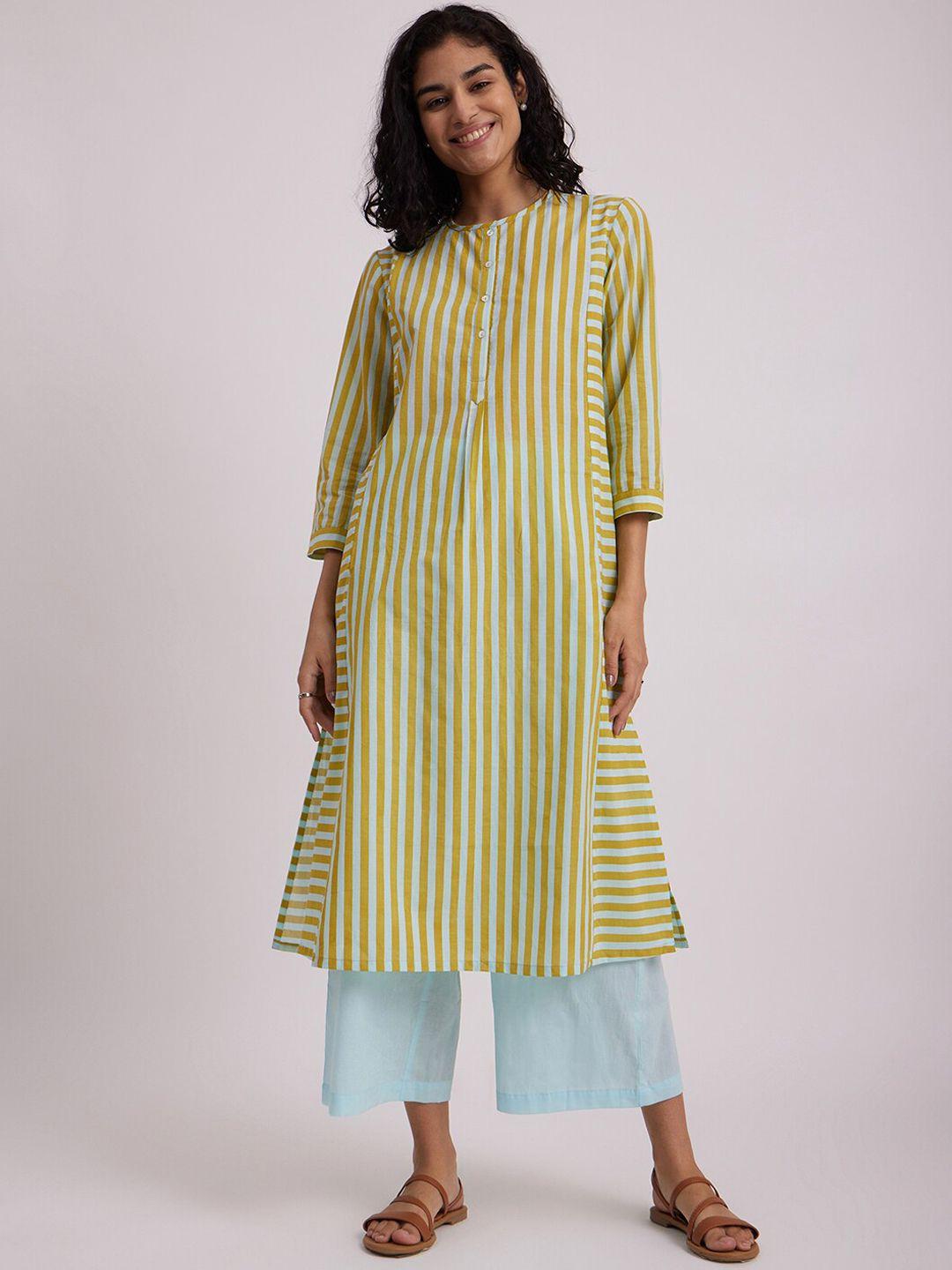 pink fort striped regular pure cotton kurta with palazzos