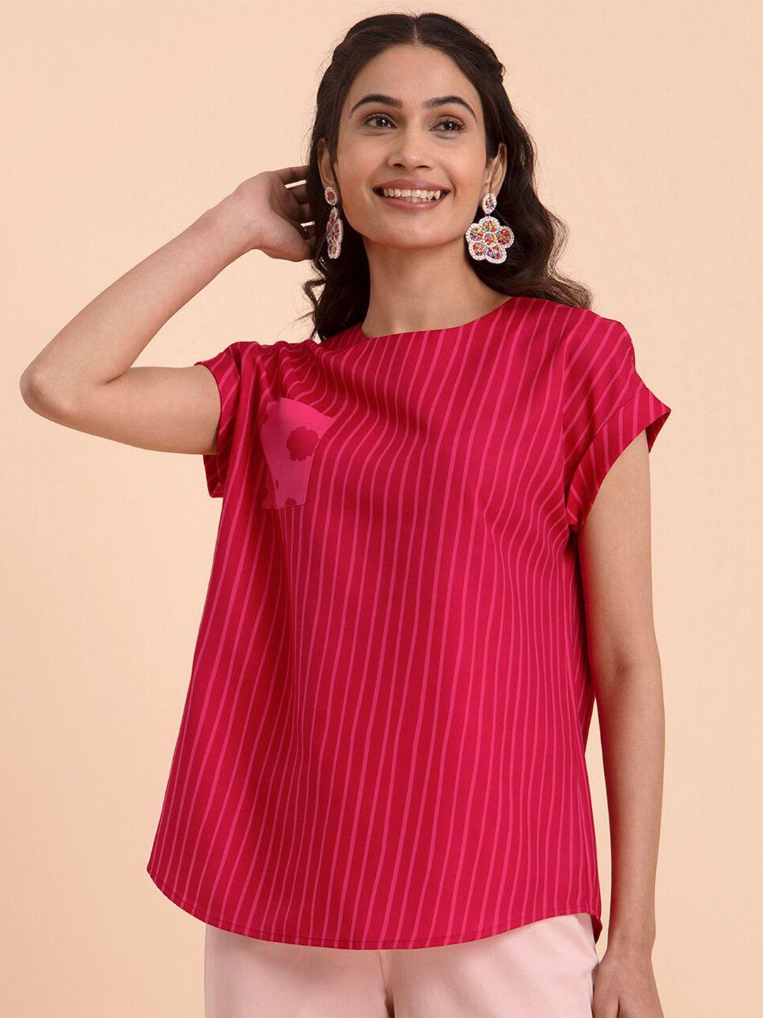 pink fort striped round neck boxy top