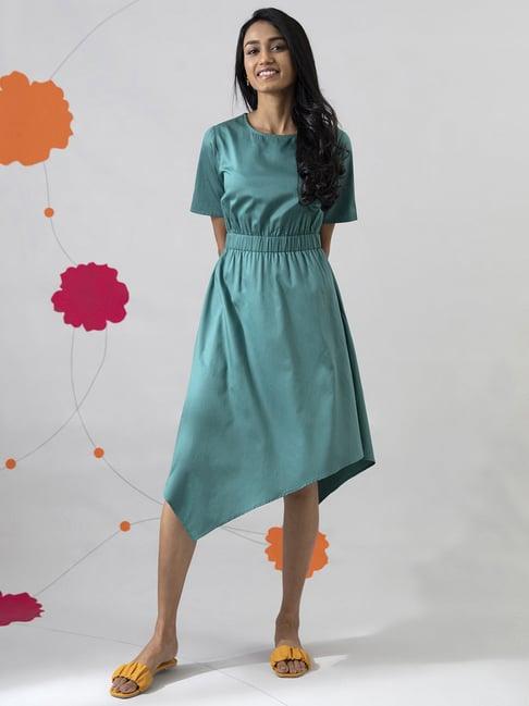 pink fort teal blue cotton assymetric dress