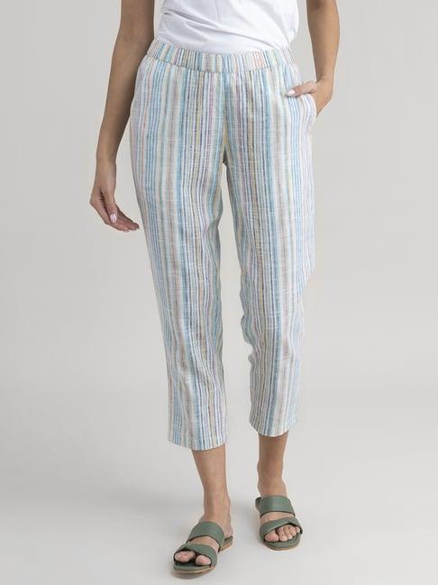 pink fort white & blue cotton striped pants