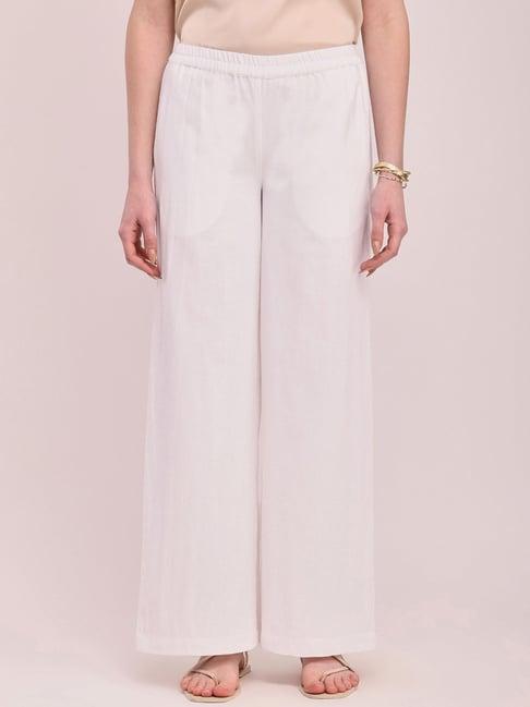pink fort white cotton relaxed fit palazzos