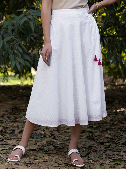 pink fort white flared midi skirt