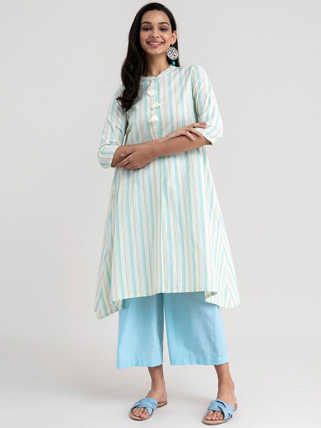 pink fort women blue striped kurta with palazzos