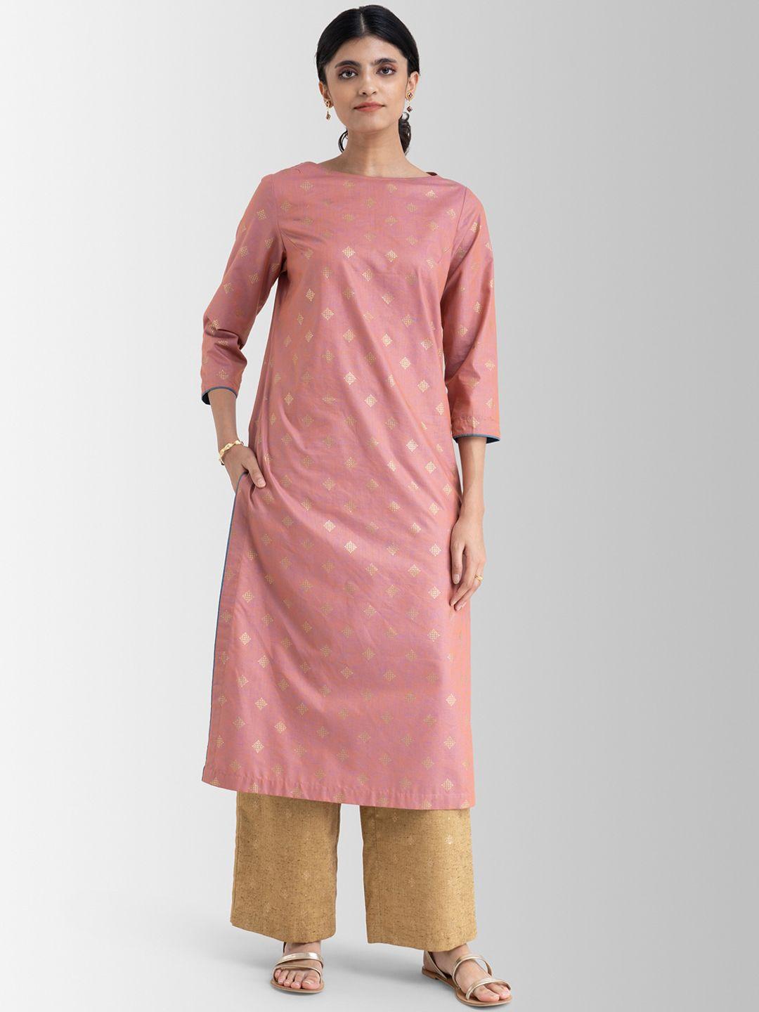 pink fort women pink & mustard printed kurta with palazzos