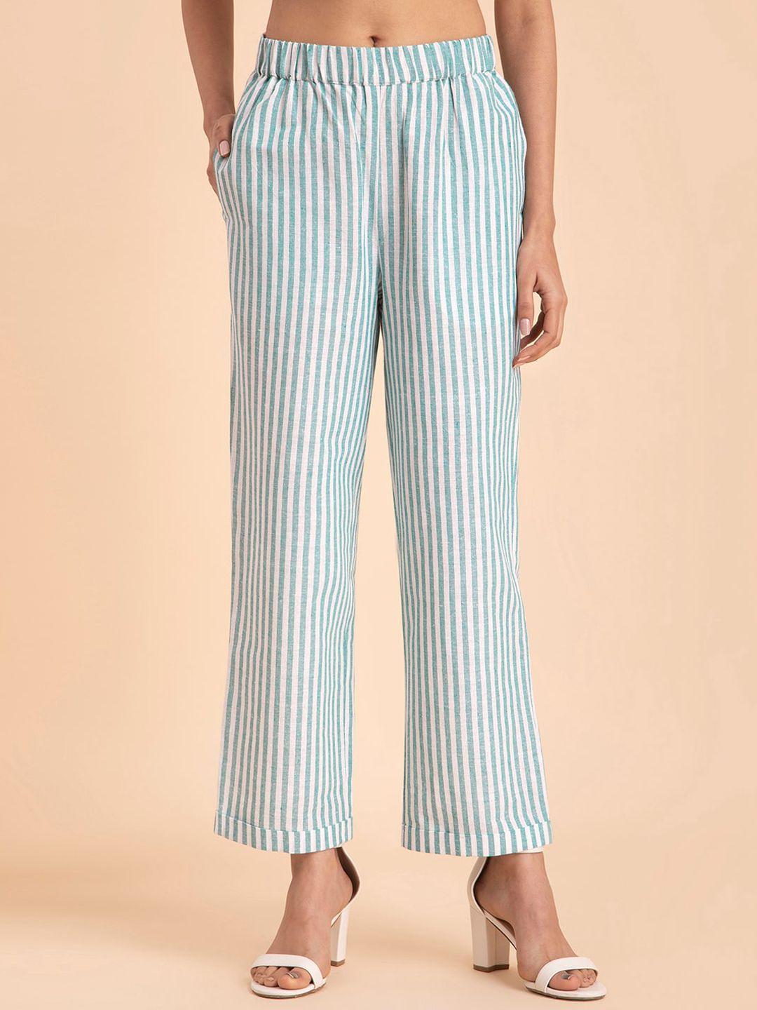 pink fort women striped smart straight fit trousers