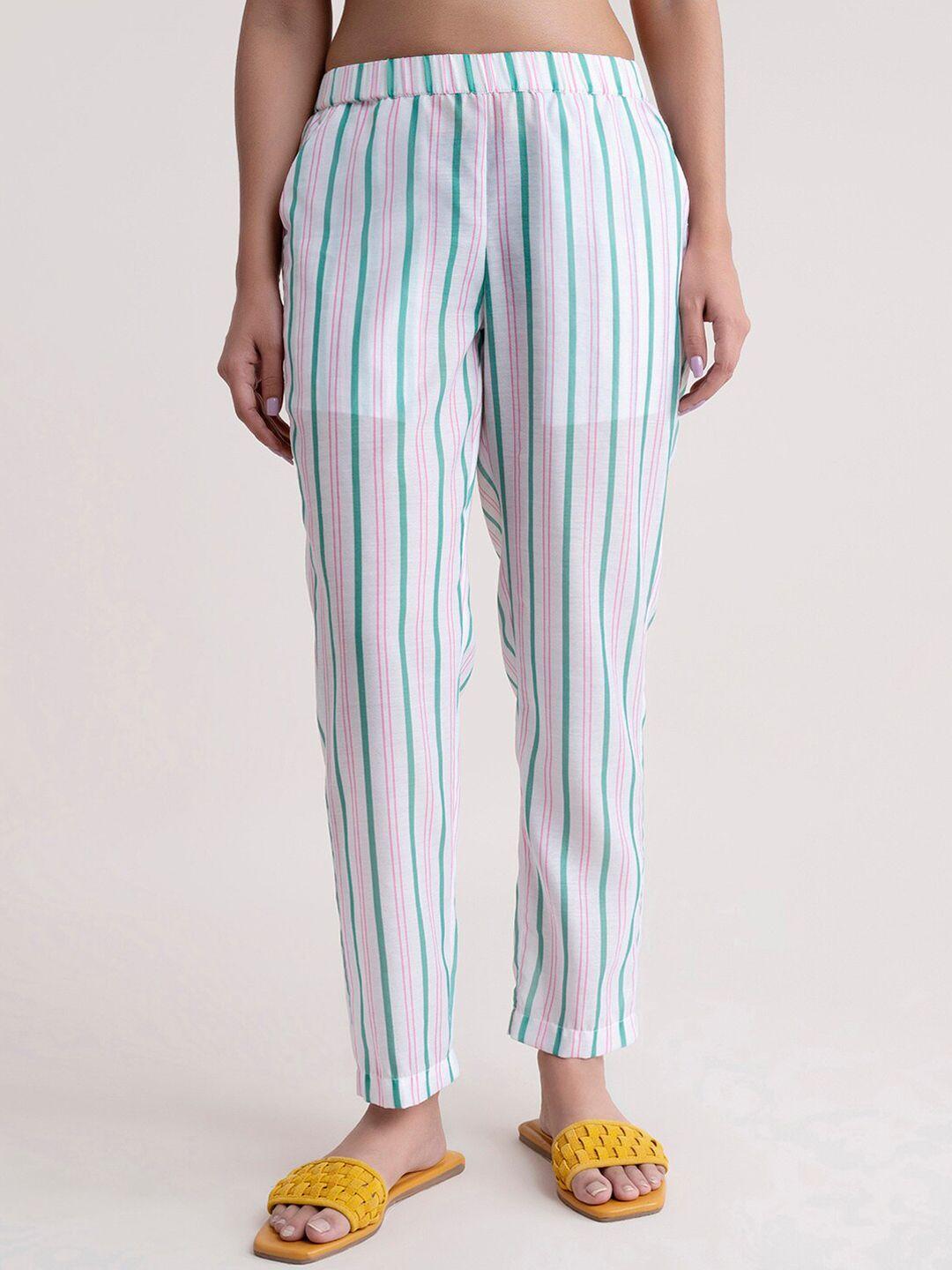 pink fort women white striped tapered fit trousers