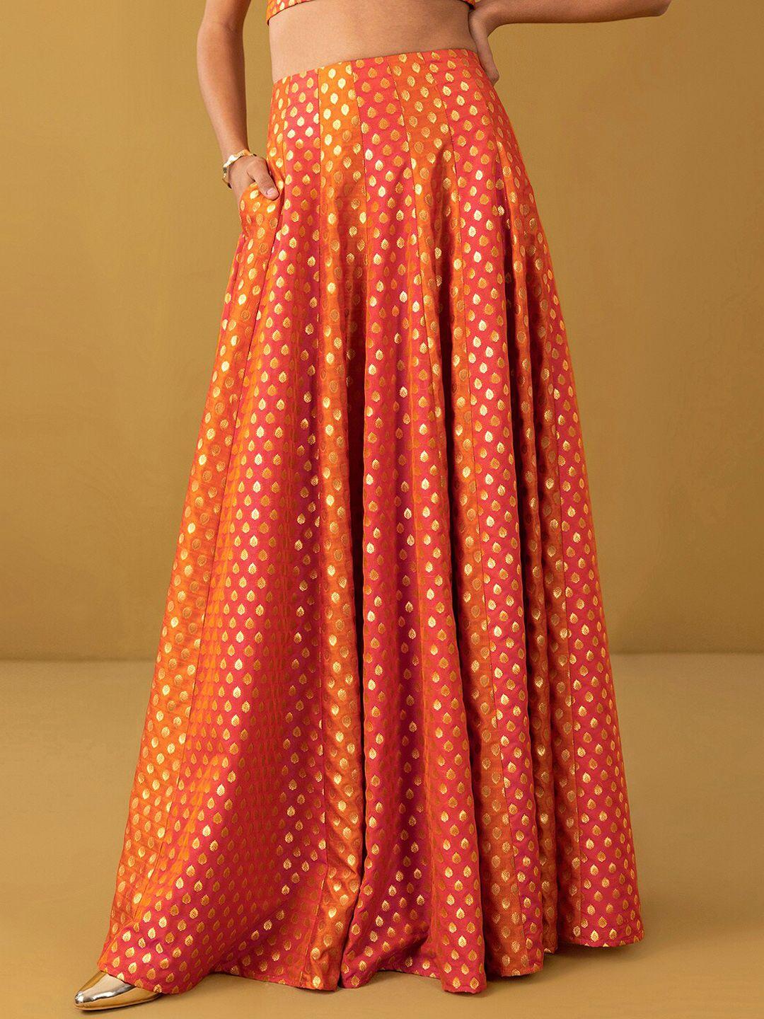 pink fort woven design flared maxi skirt