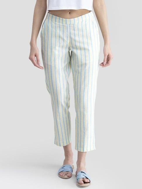 pink fort yellow & blue cotton striped pants