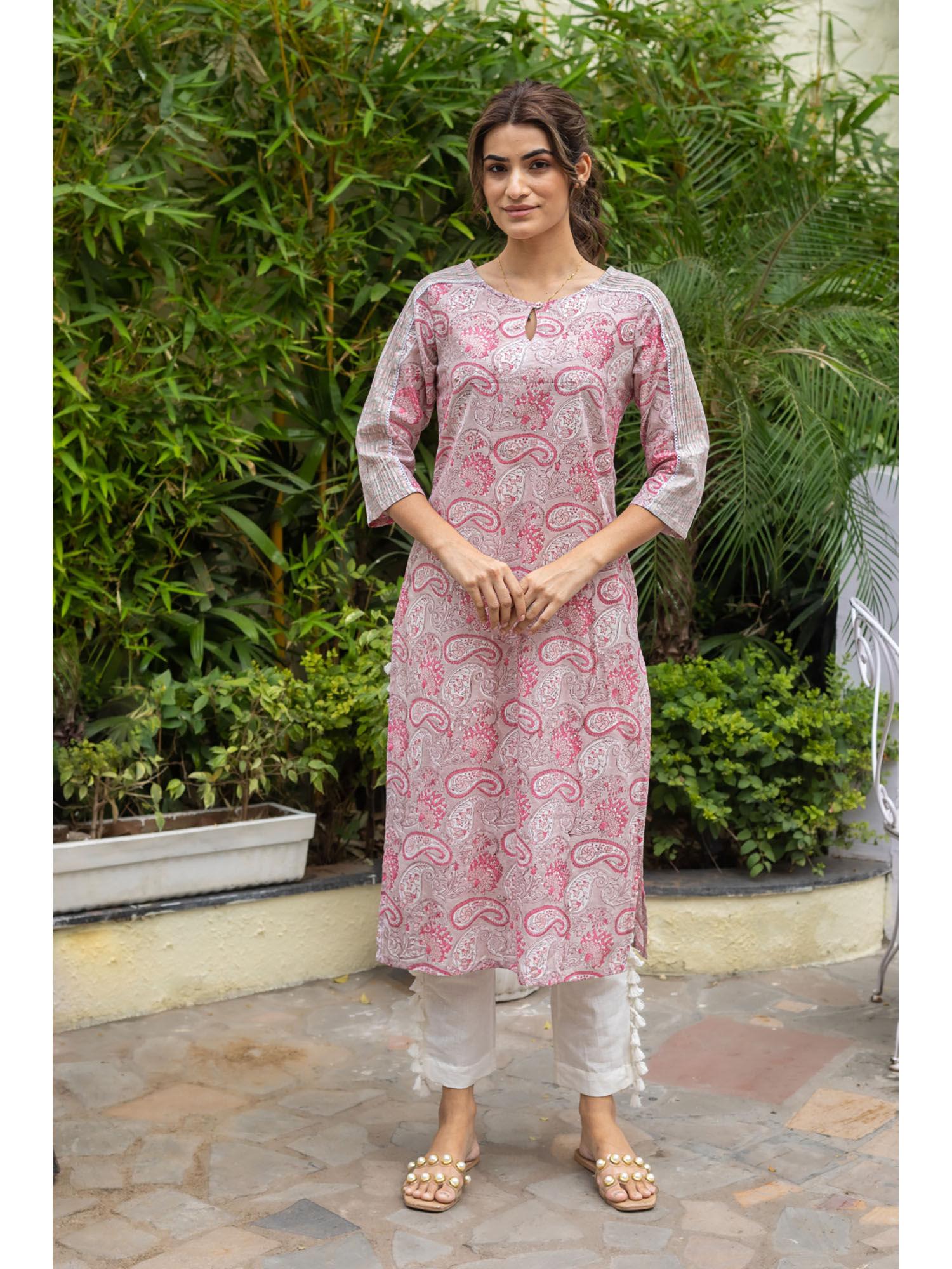 pink fossil kurta with pant (set of 2)