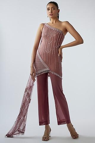 pink french tulle & soft tulle embellished kurta set