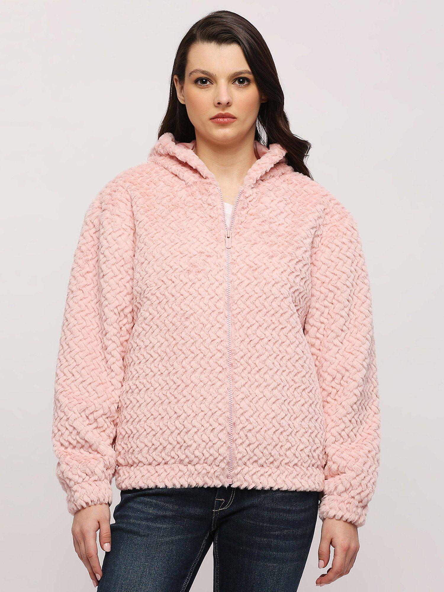 pink full sleeved hooded jacket