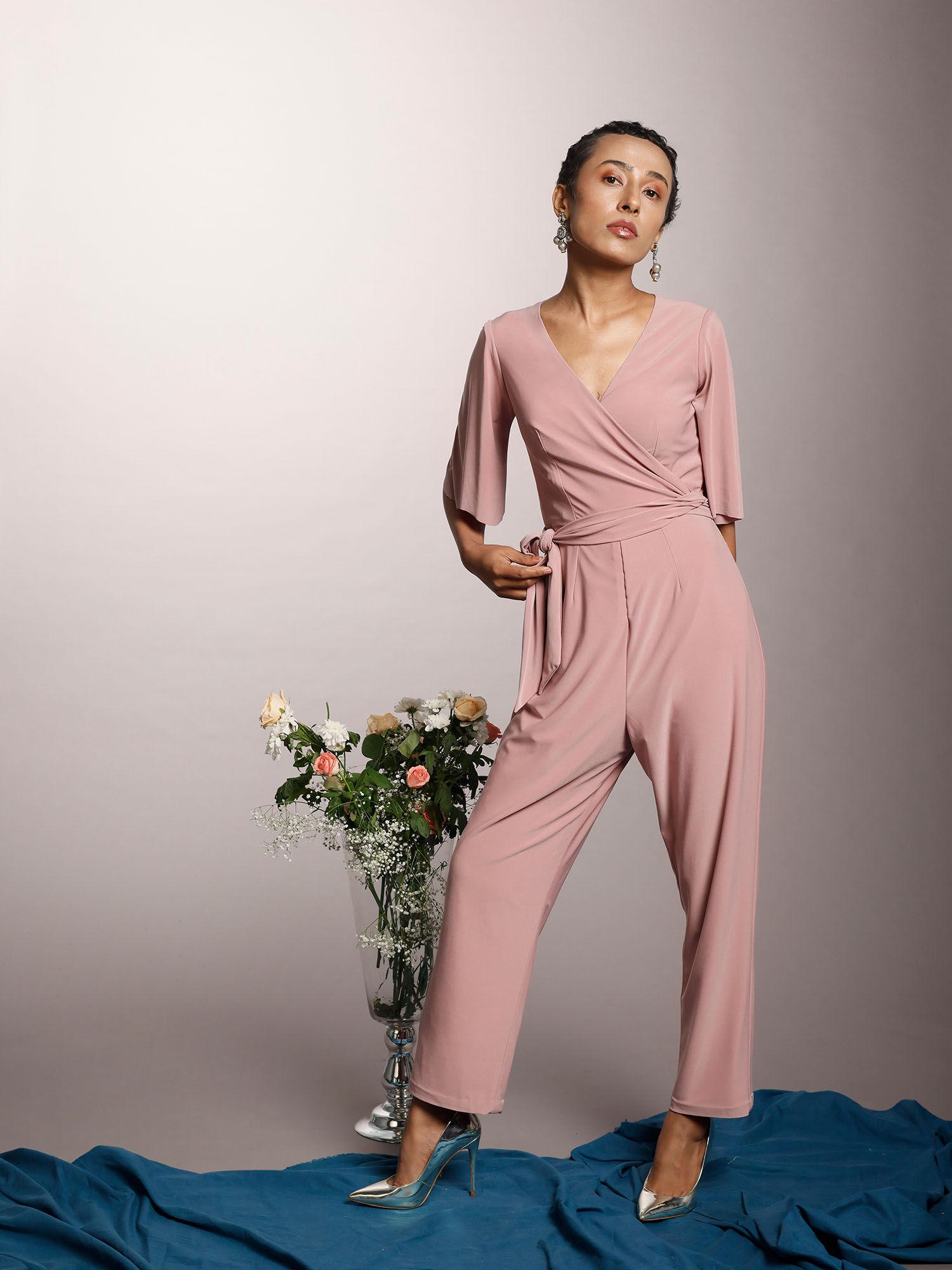 pink functional tie-up jumpsuit