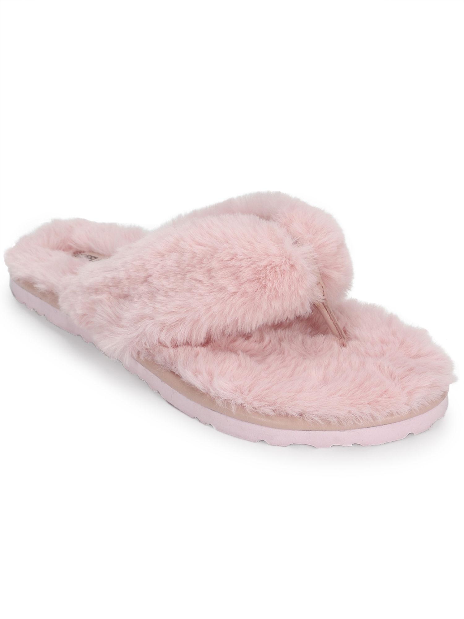 pink fur flip flops