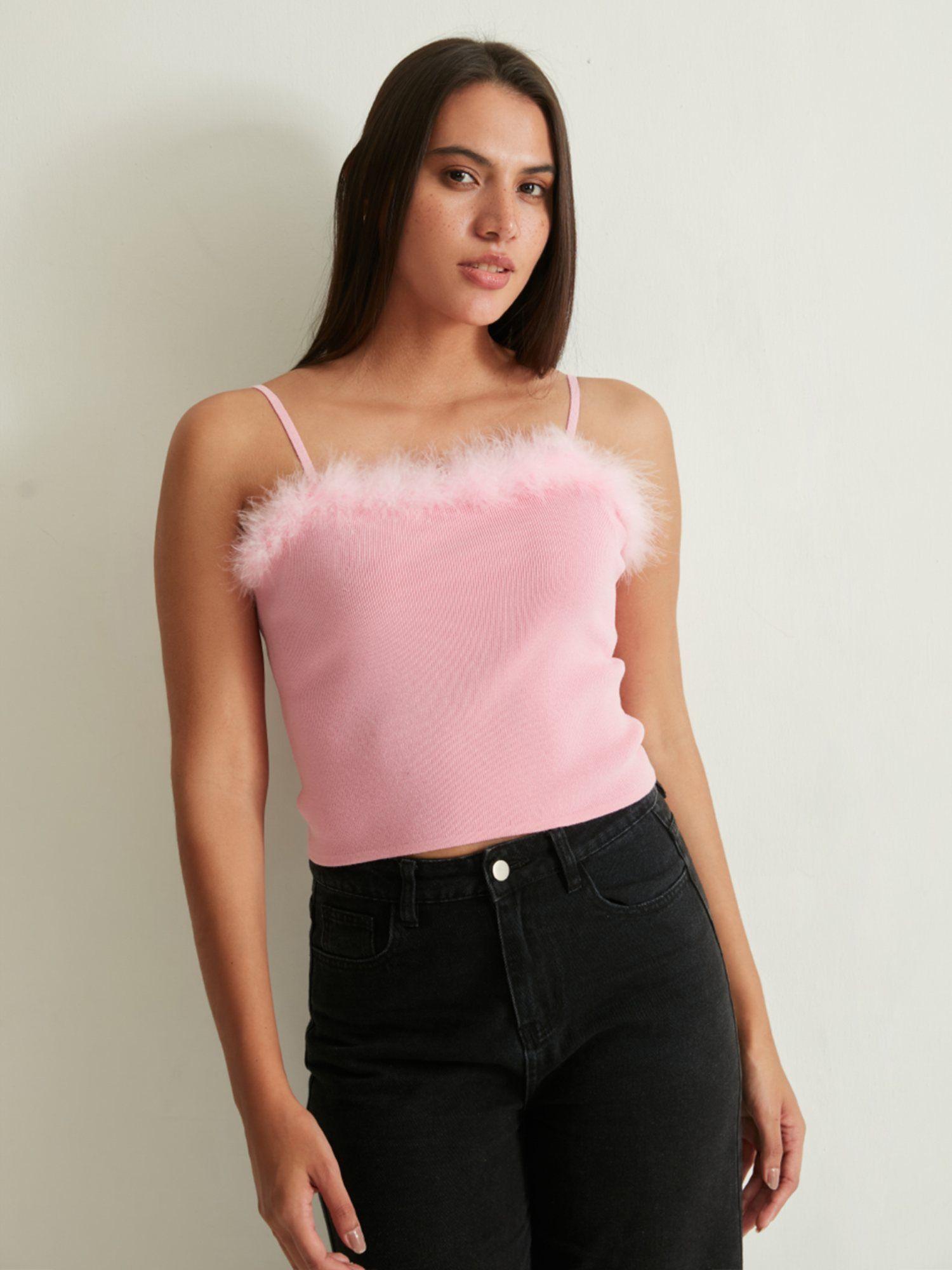 pink fur strappy sweater