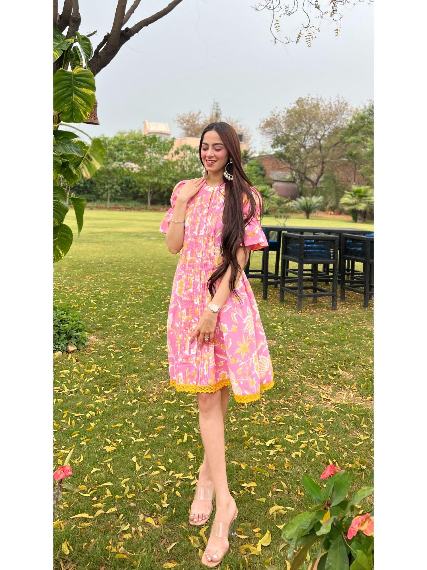 pink gauravi hand printed dress
