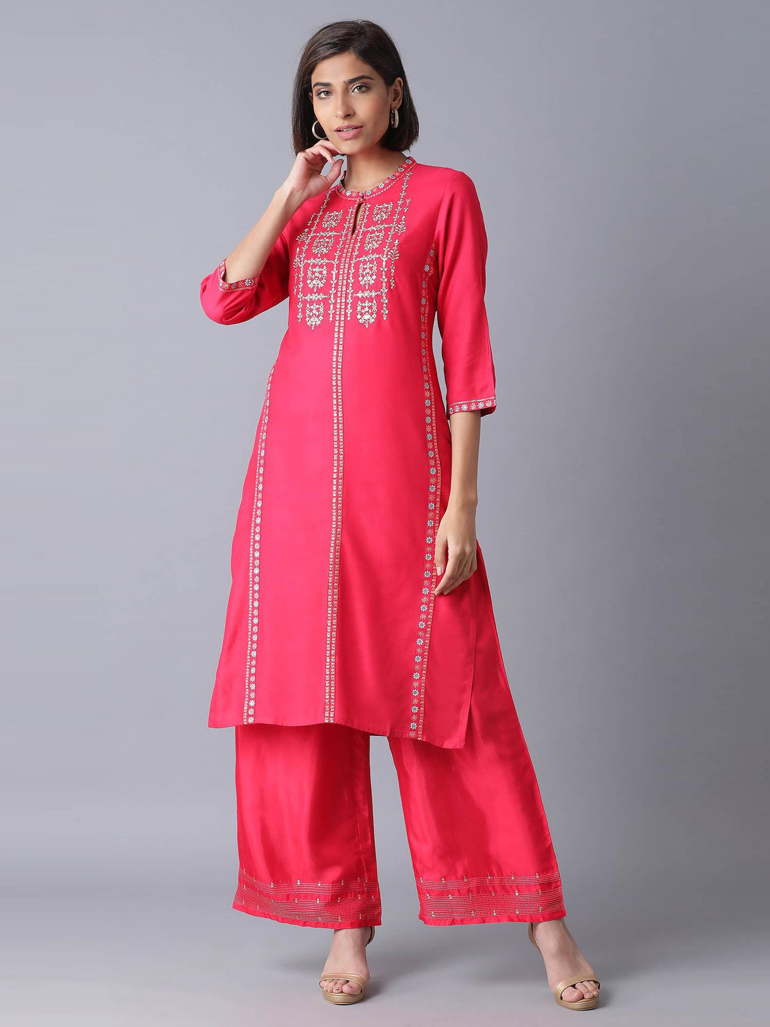 pink geometric kurta