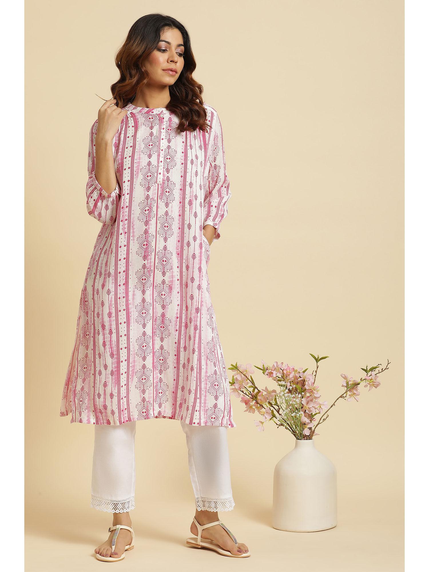 pink geometric kurta