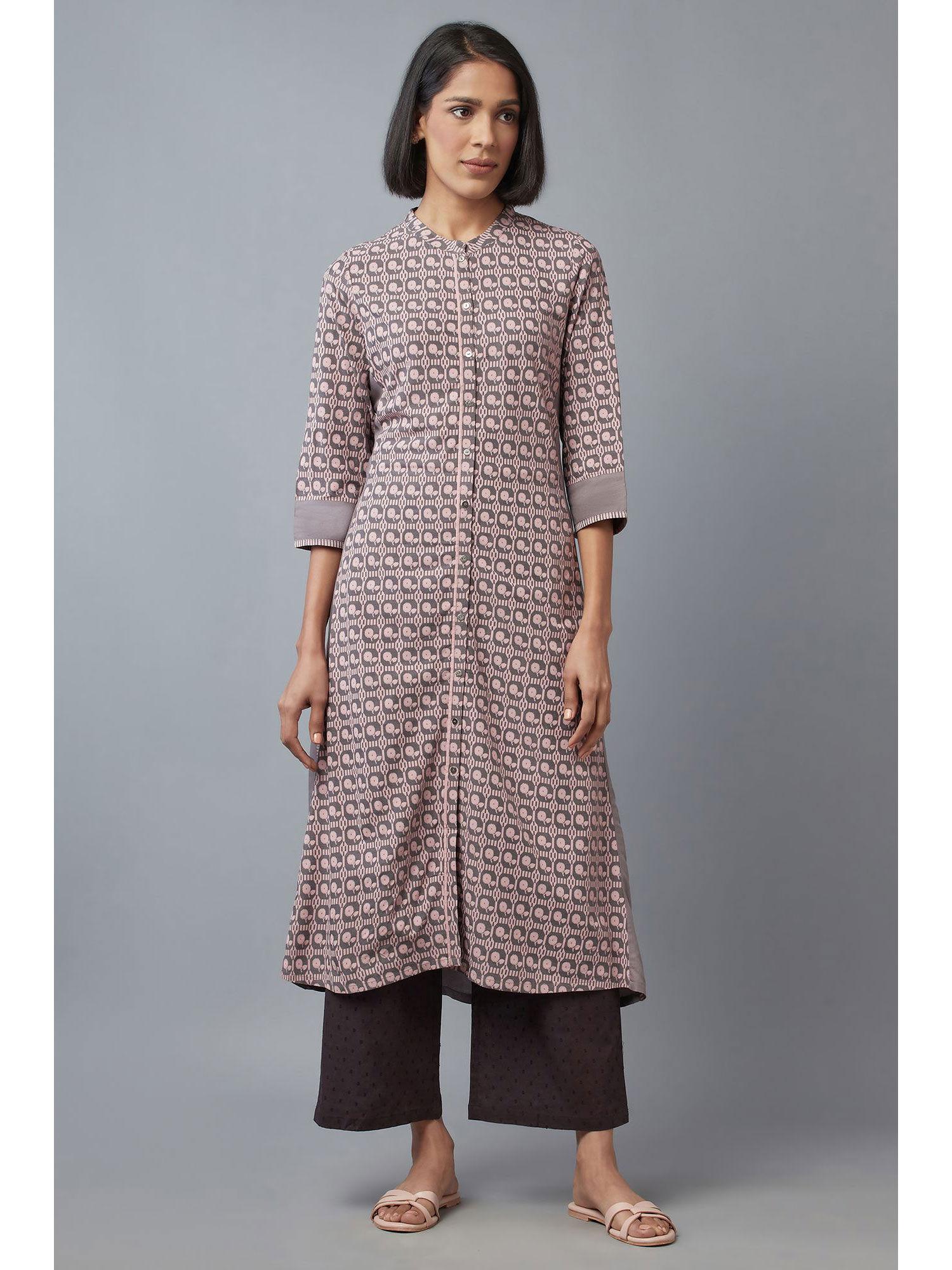 pink geometric kurta