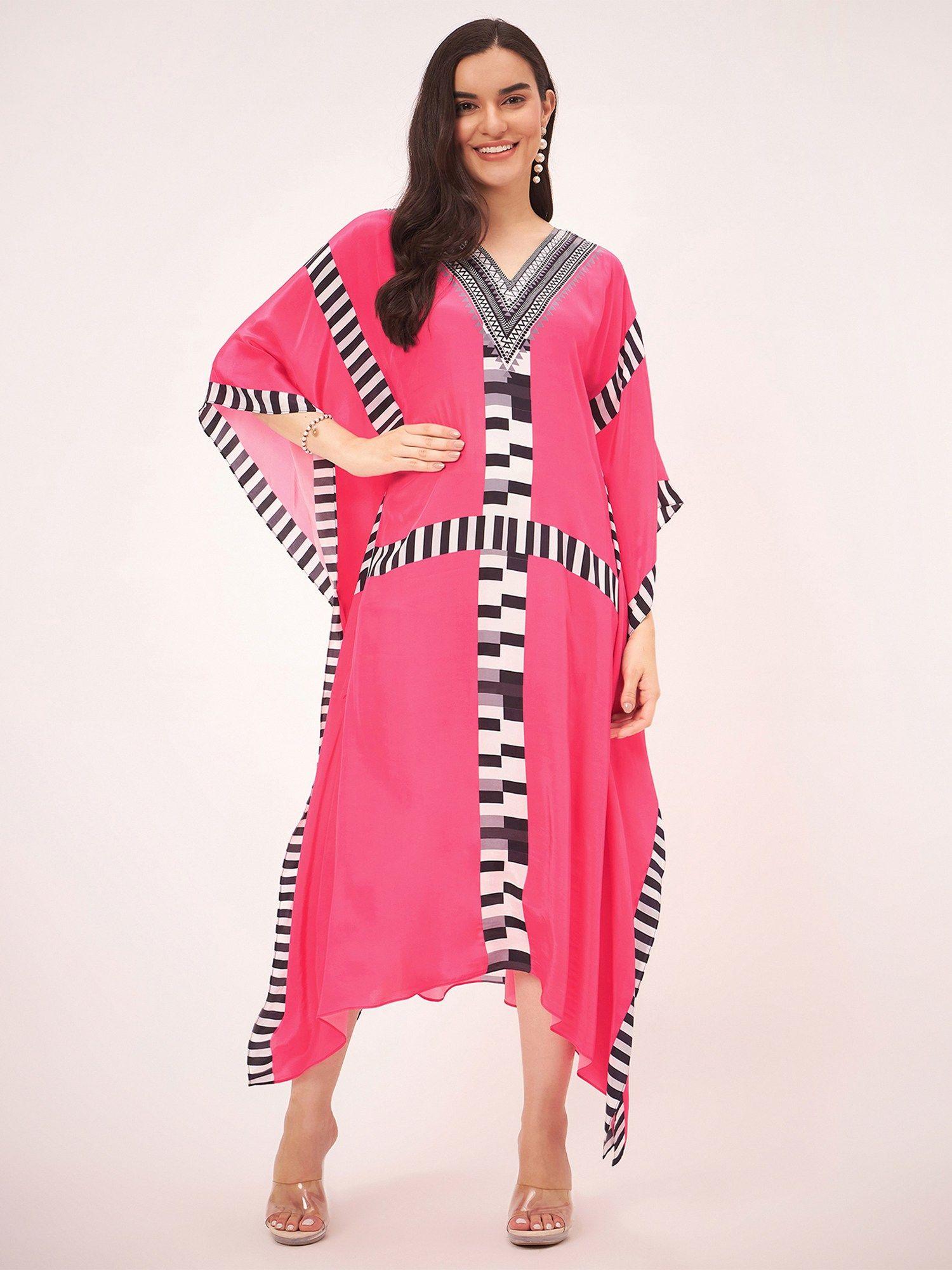 pink geometric mid length kaftan