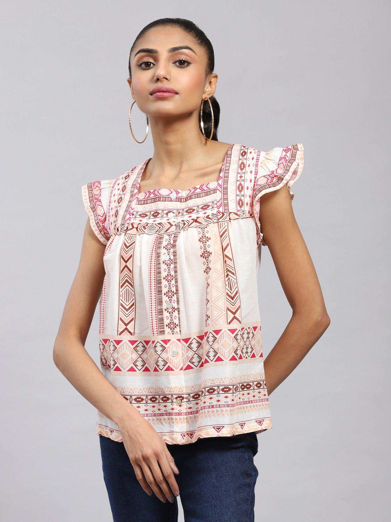 pink geometric print top