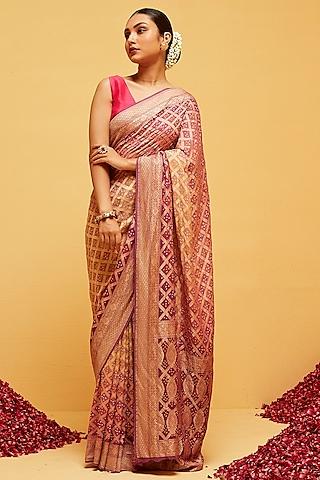 pink georgette banarasi bandhani shaded saree