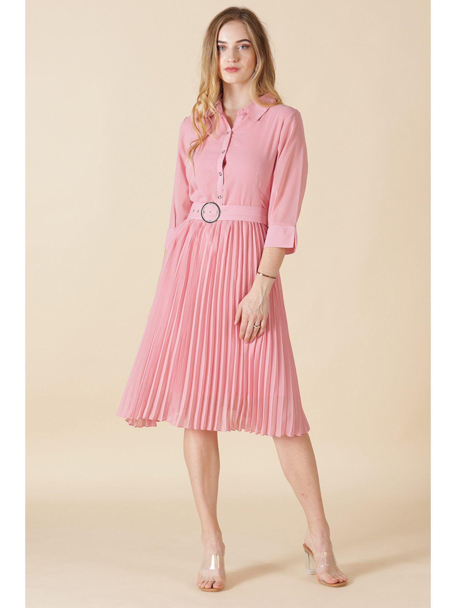 pink georgette dress with belt