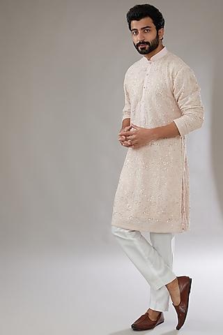 pink georgette embroidered chikankari kurta set