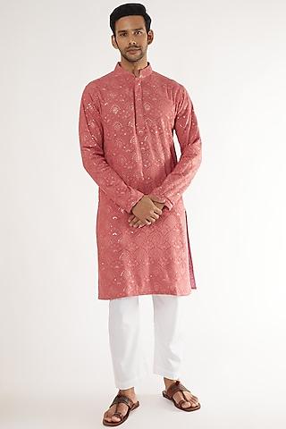 pink georgette embroidered kurta set