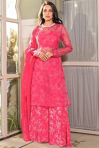 pink georgette embroidered kurta set