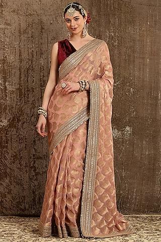 pink georgette embroidered saree set