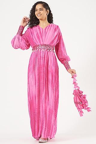 pink georgette gown with belt