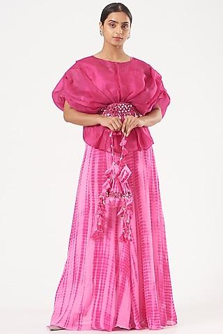 pink georgette gown with jacket