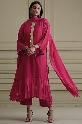 pink georgette kurta set