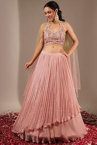 pink georgette lehenga set