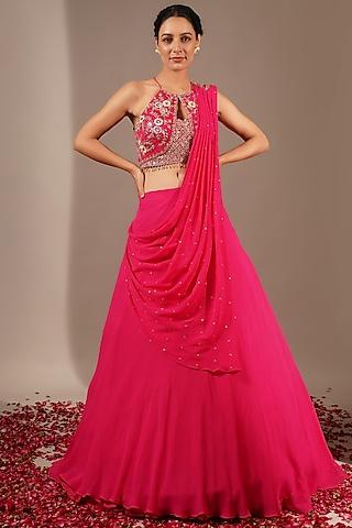 pink georgette lehenga set