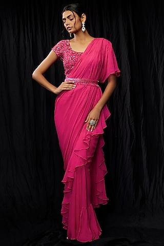 pink georgette saree set