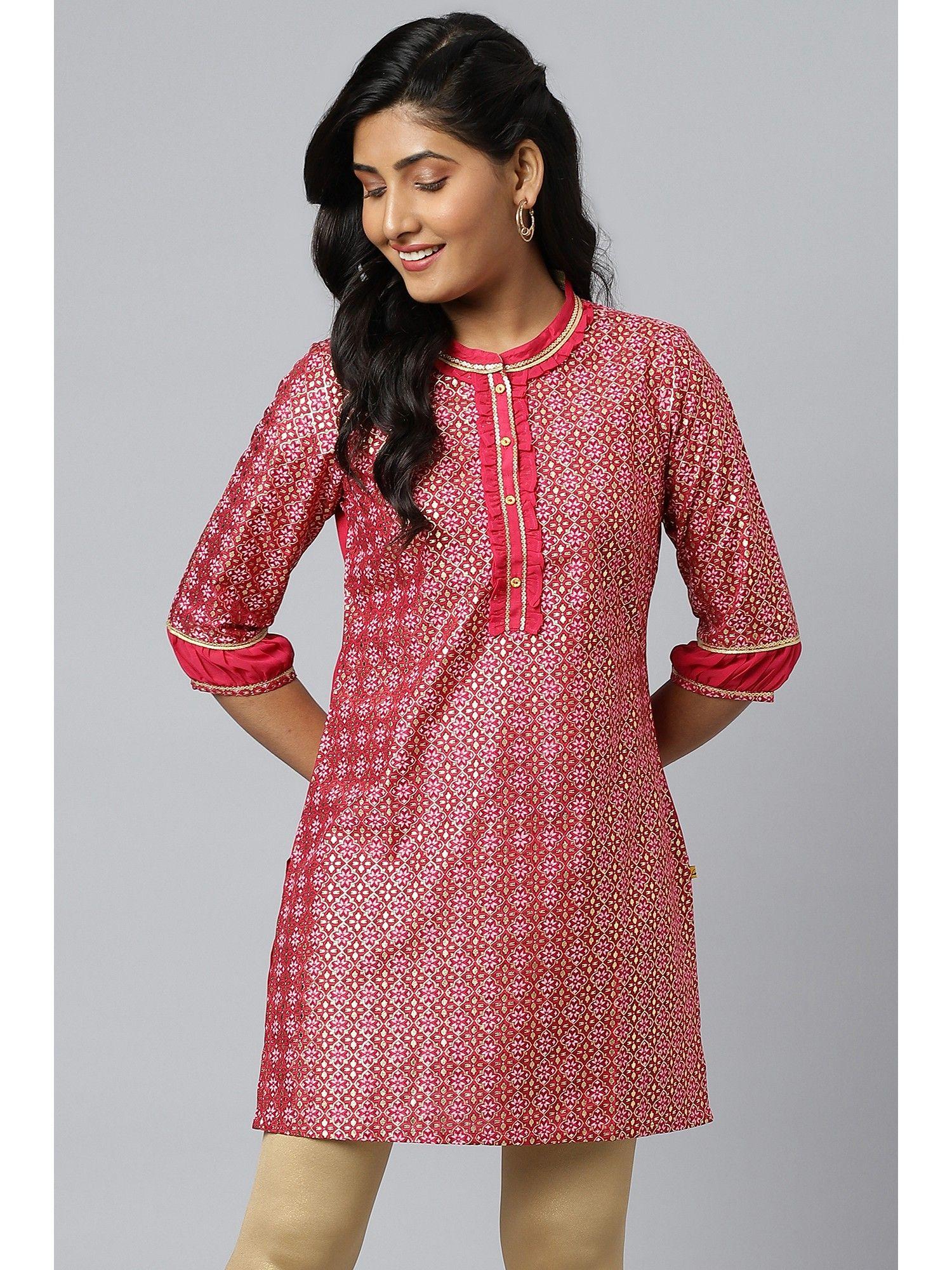 pink georgette short plus size kurti