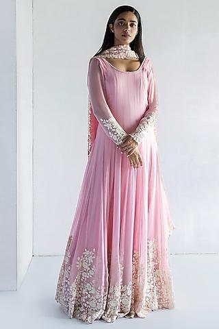 pink georgette thread embroidered anarkali set