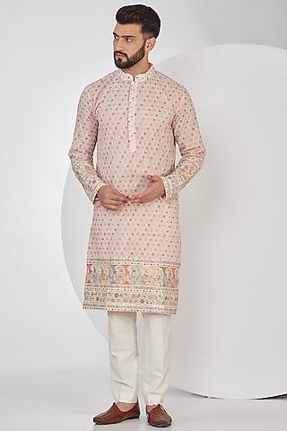 pink georgette thread embroidered chikankari kurta set