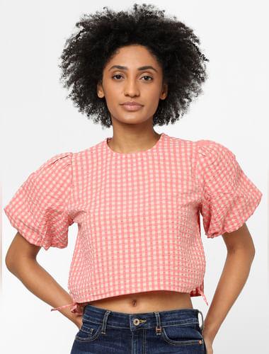 pink gingham check crop top