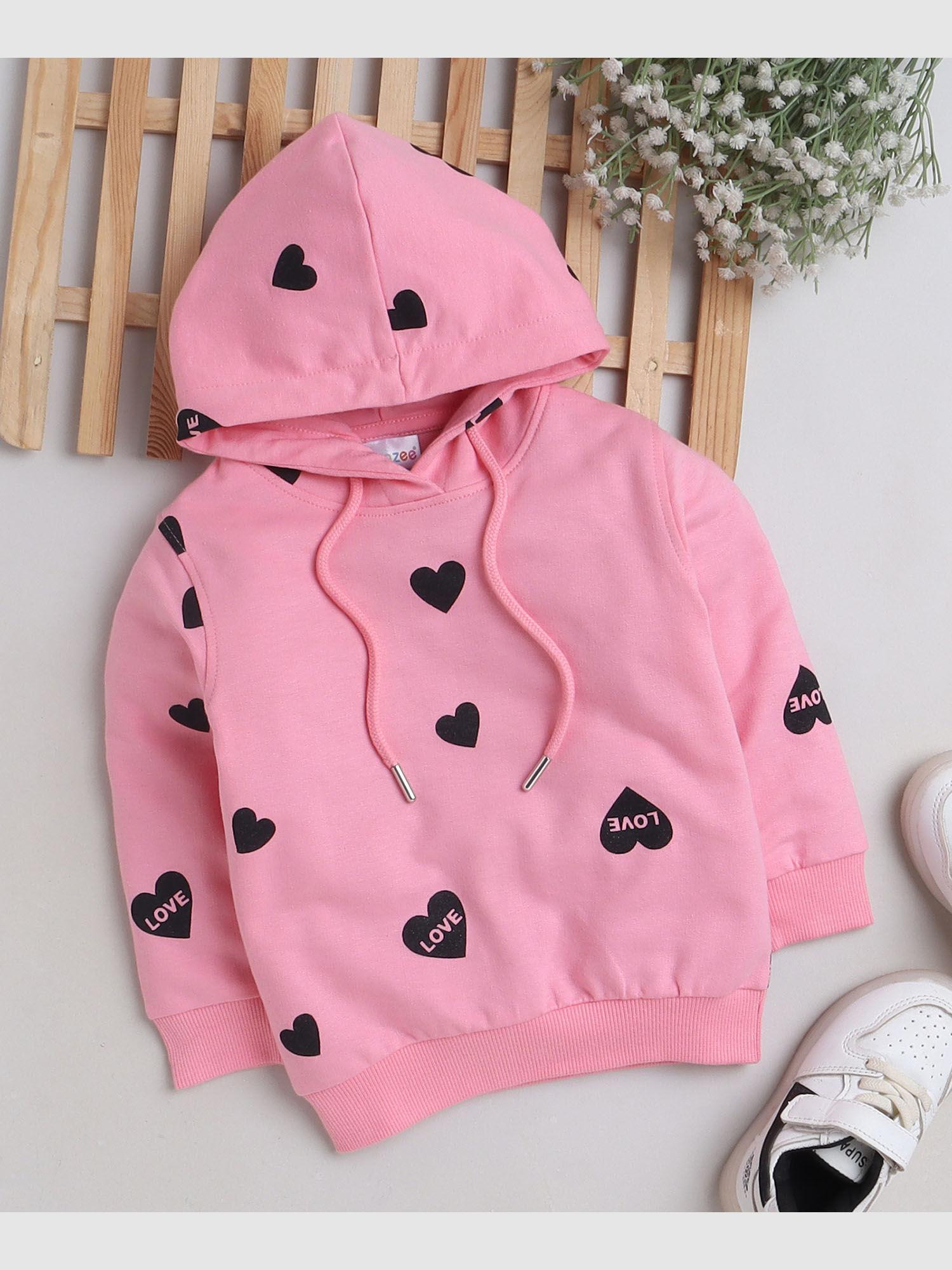 pink girls full sleeves hooded sweatshirt