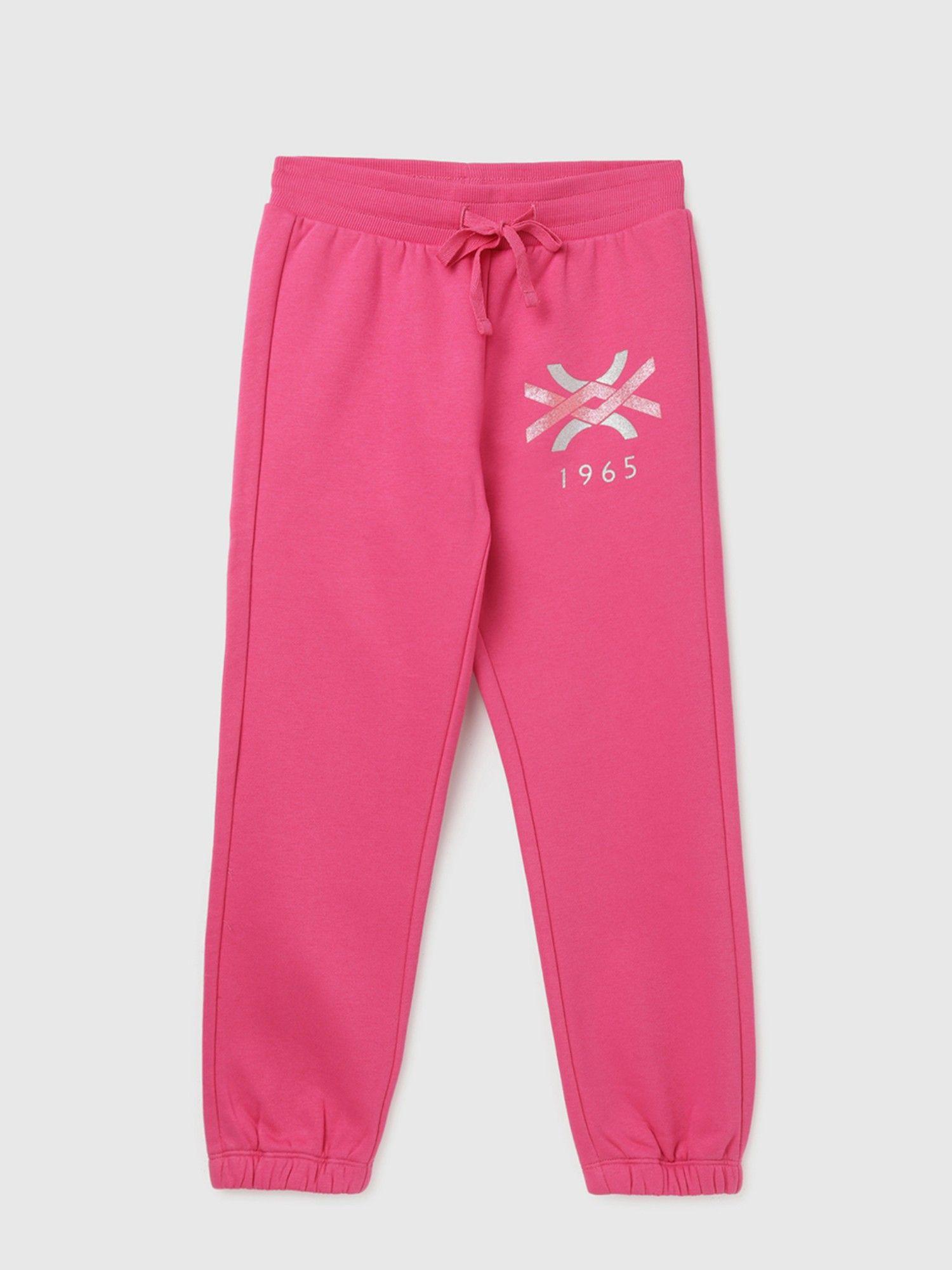 pink girls printed regular fit trackpants