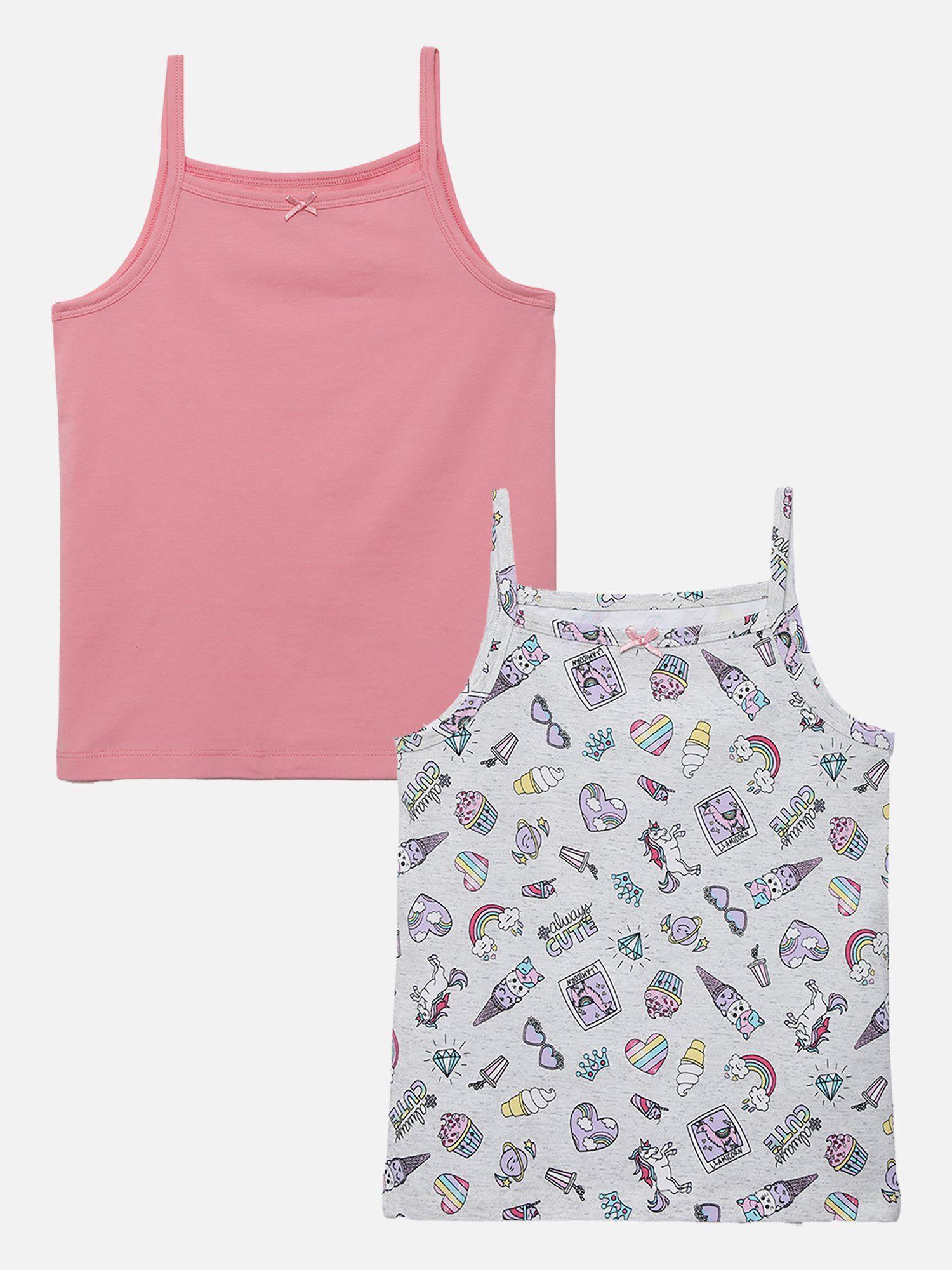 pink girls solid camisole (pack of 2)