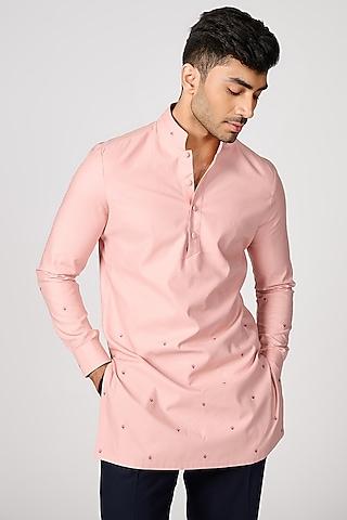 pink giza cotton embroidered kurta